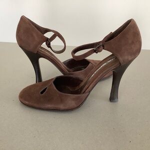 Via Spiga Brown Velvet D’orsay High Heel Pumps with Ankle Strap Size 8M